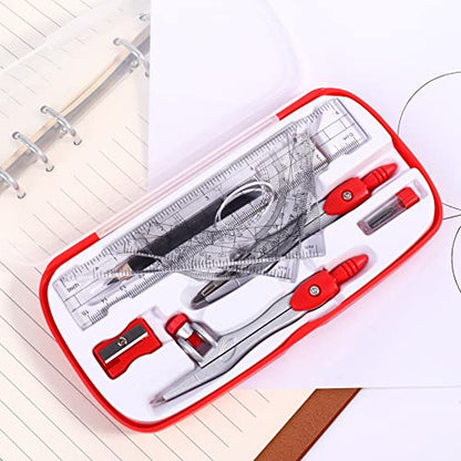 Vobou Math Geometry Sets 10 Pcs, Student Supplies Kit, Compass Set (Red - color: Red