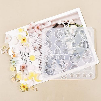 Attuslla Star & Moon Shape Resin Earring Molds - Silicone, Jewelry, DIY Pendant Molds with Ear Hooks & Jump Ring - color: Style 6