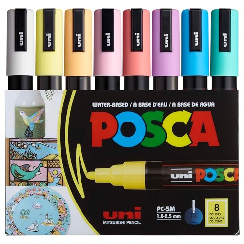 POSCA® PC-5M Paint Markers, 8 Count Soft Tone Medium Reversible Tip Set - color: Soft Colors (White, Sunshine Yellow, Apricot, Light Pink, Lavender, Blue, Aqua Green, Coral Pink)