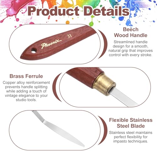MECCANIXITY Pack of 1 Palette Knife No.31, 7.9" Long Palette Knives with Stainless Steel Flexible Spatula Pallet Knife and Wood Handle for Scraping, Mixing, Oil Acrylic Painting Canvas - style: No.31