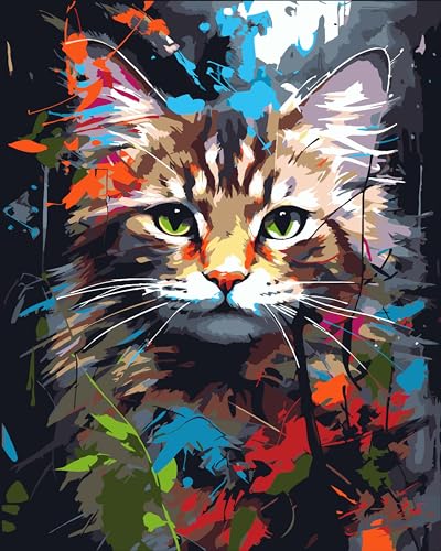 FILASLFT Paint by Numbers Yellow Cat, DIY Adults' Paint-by-Number Kits On Canvas,Colourful Acrylic Animal Oil Painting Set for Beginner with 3 Paintbrushes for Gift Home Decor (16 x20 Inch) - color: B-004-animal