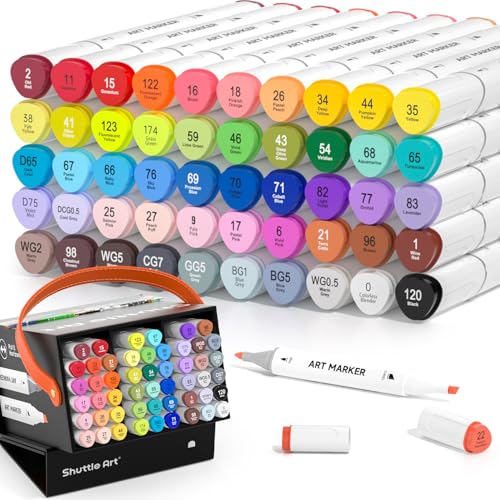 Shuttle Art 51 Colors Alcohol Markers, 50 Colors Dual Tip Art Marker Set Plus 1 Colorless Blender with Marker Case Perfect for Illustration Students Adult Coloring Sketching - color: 51 Colors