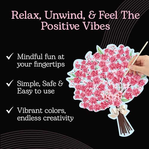 Unwynd Poke Art Cherry Blossom Flower Bouquet Kit for Adults, Women & Teens | Hobby activity, brain puzzles, adult, 12 illustration sheets, 12 pages of stickers, 12 colour pages Rubbing Plates & Supplies - style: Cherry Blossom