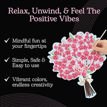 Unwynd Poke Art Cherry Blossom Flower Bouquet Kit for Adults, Women & Teens | Hobby activity, brain puzzles, adult, 12 illustration sheets, 12 pages of stickers, 12 colour pages Rubbing Plates & Supplies - style: Cherry Blossom