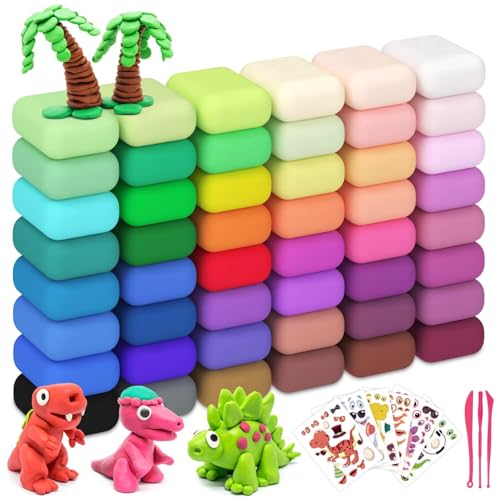 Air Dry Clay 48 Colors，Modeling Clay for Kids, with 3 Sculpting Tools and 6 Sheets Dinosaur Stickers, Safe & Non-Toxic, DIY Molding Clay Gift for Boys and Girls - size: 48PCS