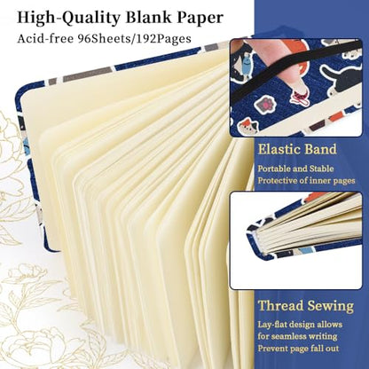 4.8" Pocket Sketch Book,80gsm Hardcover Art Sketchbook for Drawing Journal | Cloth Cover,80gsm Blank Paper,96Sheets,Lay-Flat,Portable Travel Creation Paint Diary Memo Planner,Dry MediaLine Ball Cat - color: Cloth Cover-4.8x4.8in-Line Ball Cat