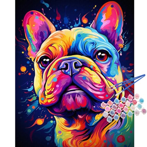 TOCARE French Bulldog Paint by Numbers Kit for Adults, Dog Adult Paint by Number Canvas,Acrylic Adults' Paint-by-Number Kits Dog Lovers 16x20inch (Without Framed) - color: TC-OPC-203