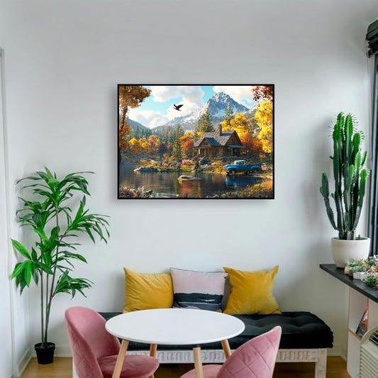 BSNRCH Landscape Diamond Art Kits for Adults - 5D Lake House Diamond Painting, DIY Full Drill Mountain Landscape Diamond Art Painting Kits, Gem Art Kits for Wall Decor 12x16inch - color: 09-Lake House