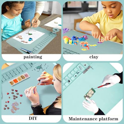 Silicone Craft Mat, 20"x 16"Painting mat Palette for Resin Casting Mold Mat, Nonstick Craft Sheet with Removable Cleaning Water Cup for Painting, Clay, Art, DIY Projects (Blue) - color: Blue
