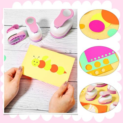 CHENGU 6 Pcs Circle Punch Set 3in/2in/1.5in/1in/0.6in/0.3in Scrapbook Hole Punchers Crafting with 10 Sticker Paper Round Cutter Scrapbook for Office Supplies DIY Albums Photos(Pink) - color: Pink, style: Circle