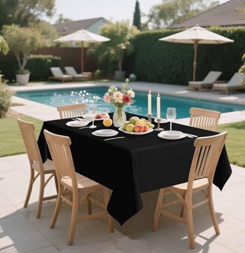 HEIPINIUYE 2 Pack Black Tablecloth Disposable 54 x 108 Inch Black Plastic Table Cloth Disposable Waterproof Rectangle Table Cover for Party Birthday Camping Picnic Tablecloths - color: Black Rectangle Tablecloth, size: 2 Pack