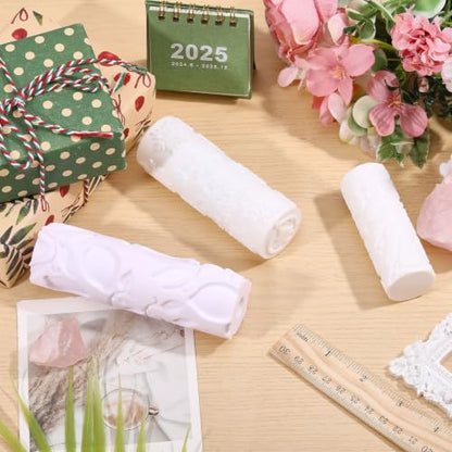 CONCHLERY 3Pcs 3Styles Polymer Clay Texture Roller Plastic Floral Embossed Pattern Handle Clay Texture Roller Pottery Tools for Pottery & Crafting Mixed Shapes White - color: White