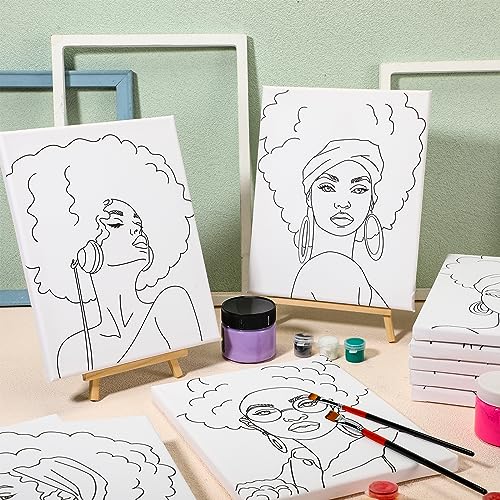 Sherr 20 Pcs Pre Drawn Canvas Afro Queen for Painting for Adults | Bulk 8" x 10" Pre Stretched Outline Painting Boards African American for Beginners Students, Party Favor - style: Vivid
