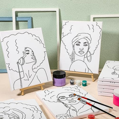 Sherr 20 Pcs Pre Drawn Canvas Afro Queen for Painting for Adults | Bulk 8" x 10" Pre Stretched Outline Painting Boards African American for Beginners Students, Party Favor - style: Vivid