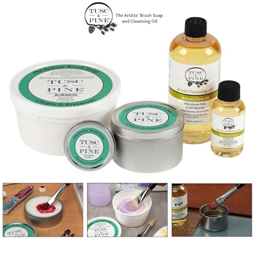 Tusc & Pine Brush Cleansing Oil - 100ml (3.4 Fl Oz) Walnut-Clove Oil Paint Brush Cleaner, Preserves Natural & Synthetic Brushes, Petroleum-Free, Conditions Bristles & Slows Drying, Made in the USA - size: 100ML