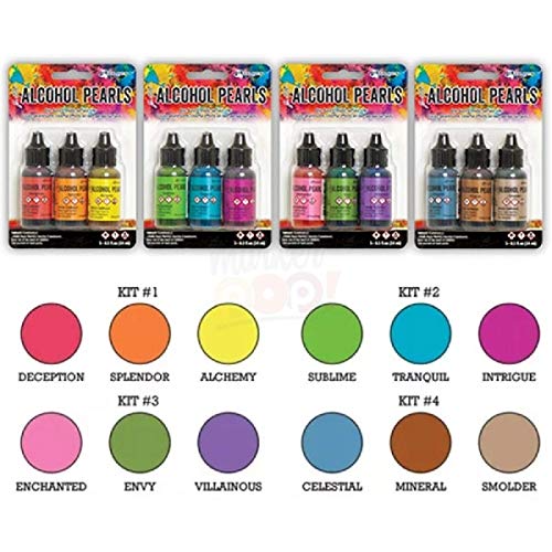 Ranger Tim Holtz Alcohol Pearls Bundle 12 Bottles Plus Blending Tools (Complete 12 Set) - color: Complete 12 Set