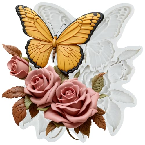 Butterfly Flower Polymer Clay Molds Butterfly Rose Silicone Mold - color: Style S