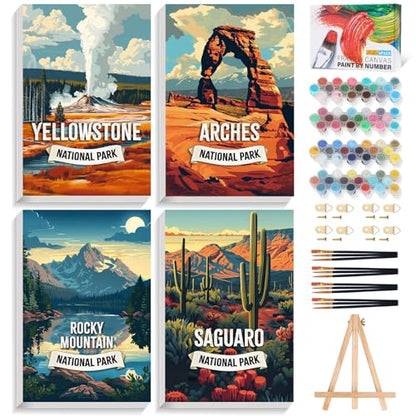 4 Pack Framed Paint by Numbers Kit for Adults with Wooden Easel 8x12 Inch - color: FOP4P-12