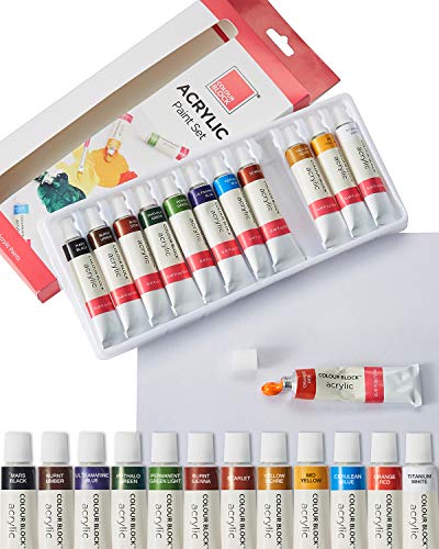COLOUR BLOCK 12pc Acrylic Paint Tubes -12 ml of Vivid Colors for Students & Professionals