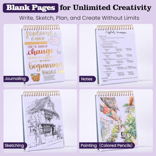 Blank Notebook 8.5 x 11, Hardcover Sketchbook Sketch Pad, Thick Paper, Gift | 300 Page Top Spiral Notebook, No Bleed Unlined Journal for Women Men Kids Journaling Sketching, Lay Flat, Durable PU Leather - color: Purple, size: 8.5” x 11”