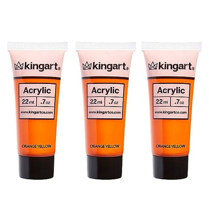KINGART PRO Artist Quality ORANGE YELLOW Acrylic Paint, 22ml (0.74oz) Tubes, 3 Pack - Set (66ml Total), Orange Yellow