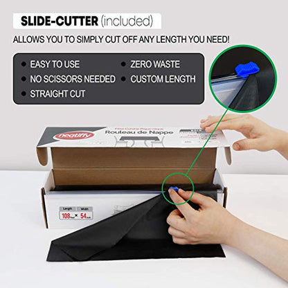 Neatiffy Disposable Plastic Tablecloth Roll | Indoor/Outdoor Table Cloth | Table Cover for Rectangle, Square, Round Tables | Picnic, Party, Banquet, Birthday, Wedding - 54 in x 108 ft - Black - color: Black
