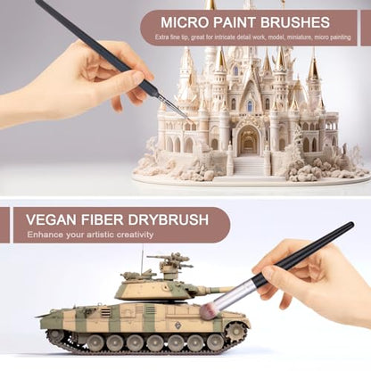 Yoseng Drybrush Set with Miniature Paint Brushes-10 Pc Premium Art Paintbrush Set for Tabletop & Wargames Miniatures,Citadel,Figurine, 40k,Ideal for Detailing - 10 Different Size - style: 10P Black