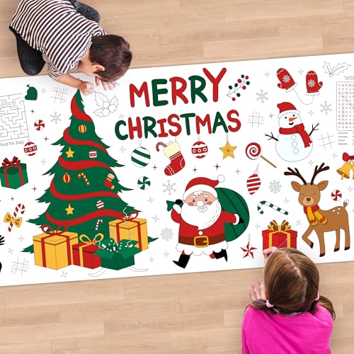 Childom 1 Pack Christmas Coloring Tablecloth for Kids,Christmas Crafts for Kids,30 x 72 Inch Disposable Paper Table Cover,Giant Coloring Poster for Children Gifts Games Activities Holiday Party Favors - color: Christmas Coloring