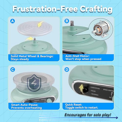 Jasthorine Pottery Wheel for Kids, Arts and Crafts Toy Kit, Ages 6-12 | Kids Pottery Wheel Kit for Creative Air-Dry Clay Craft Projects, Arts & Crafts Toy & Birthday Gift for Girls & Boys Ages 6-12