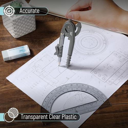 Mr. Pen- Geometry Compass and Protractor Set, 6 Inch Compass - color: Shuttle Grey, size: 1 Set