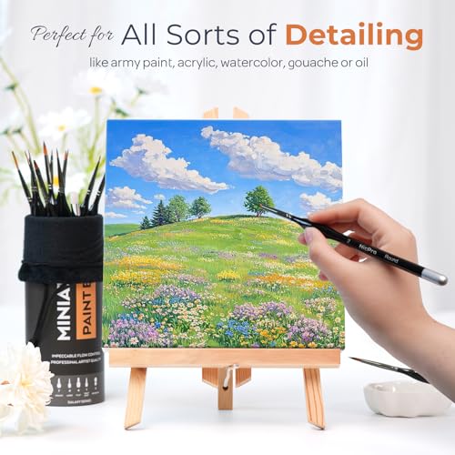 Nicpro 16 PCS Miniature Paint Brushes,Fine Tip Micro Detail Paint Brush Set | for Acrylic Watercolor Oil Gouache, Paint by Numbers, Model, Miniatures, Craft, Rock Painting - with Container - style: 16 Pack (Detail)
