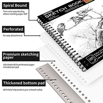 FIXSMITH 9"X12" Sketch Book | 200 Sheets (68 lb/100gsm) Sketchbook| 2 Pack (100 Sheets Each) |Acid Free Drawing Paper | Spiral Bound Sketchpad for Beginners,Artists & Professionals | Bright White - color: Black, size: 9"x12"-2 Pack