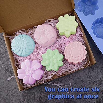 Sakolla 2 Pack Silicone Soap Molds, 6 Cavities Different Flower Shapes Silicone Mold, Perfect Making for Soap, Lotion Bar, Bath Bombs (Pink + Blue) - color: Flower/Pink & Blue