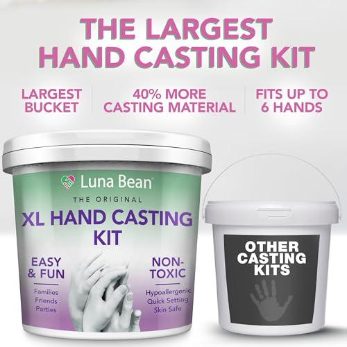 Luna Bean XL Hand Casting Kit for Family - Extra Large Mold, Up to 6 Hands | Molds up to 4 adult hands or 2 adults with 4 kids - double the material of our couples kit, family keepsake gift - size: Family XL