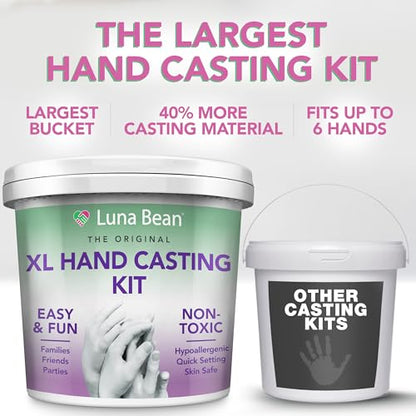 Luna Bean XL Hand Casting Kit for Family - Extra Large Mold, Up to 6 Hands | Molds up to 4 adult hands or 2 adults with 4 kids - double the material of our couples kit, family keepsake gift - size: Family XL