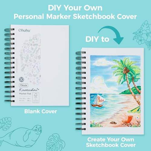 Ohuhu 5.5"x8.5" Double-Sided Bleedproof Marker Pad Art Sketchbook 50 Sheets | Small Sketch Book - 160 LB/280 GSM Smooth Drawing Paper - 50 Sheets/100 Pages - Spiral-Bound Sketch Pad for Alcohol Markers - size: 5.5" x 8.5"