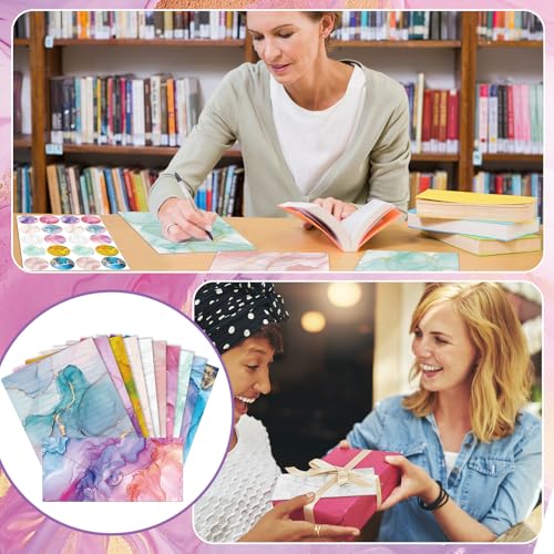 TaoBary 160 Pcs Stationery Paper Set 50 Double Sided Stationery Papers with 50 Matching Envelopes and 60 Round Dot Sticker, 10 Design(Marble,8.5 x 11 Inch) - size: 8.5 x 11 Inch, style: Marble