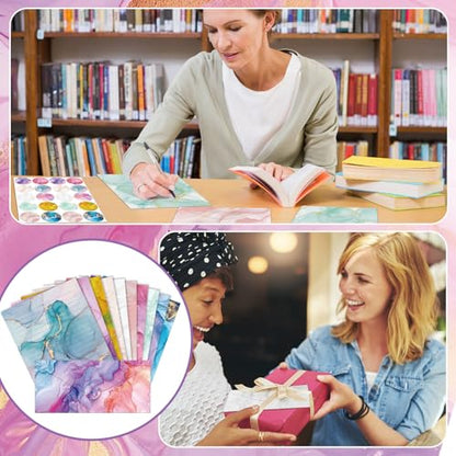 TaoBary 160 Pcs Stationery Paper Set 50 Double Sided Stationery Papers with 50 Matching Envelopes and 60 Round Dot Sticker, 10 Design(Marble,8.5 x 11 Inch) - size: 8.5 x 11 Inch, style: Marble