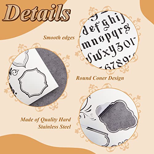 Lewtemi 8 Pcs Metal Stencils Alphabet Frames for Journal,Stylish Style | Stainless Steel Reusable Templates with Numbers Borders, For Scrapbooking Painting Wood Engraving Carving DIY Crafts - style: Stylish Style