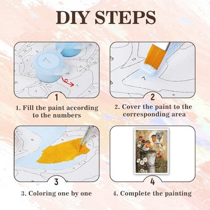 Cute Birds Paint by Number Adult, DIY Acrylic Painting Kits 16x20inch - color: Robin Birds, size: 16x20inch