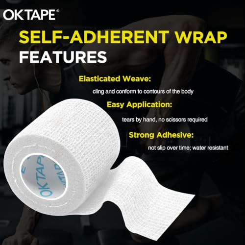 OK TAPE 12 Rolls Self Adhesive Bandage Wrap, Cohesive Elastic Athletic Tape - color: White, size: 2 Inch