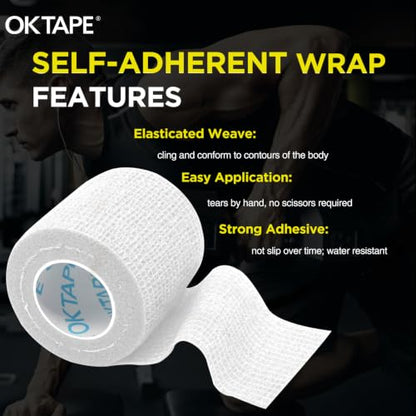 OK TAPE 12 Rolls Self Adhesive Bandage Wrap, Cohesive Elastic Athletic Tape - color: White, size: 2 Inch
