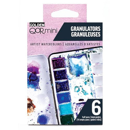 QoR Granulators Half Pan Set by GOLDEN, 6 Half Pan Watercolors, Professional Watercolor Paint Set