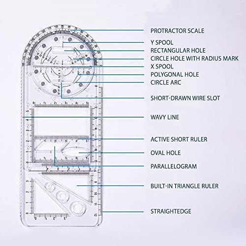 1PCS Multifunctional Geometric Ruler Geometric Drawing Template Measuring Tool Plastic Draft Rulers Students for School Office Supplies