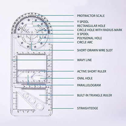 1PCS Multifunctional Geometric Ruler Geometric Drawing Template Measuring Tool Plastic Draft Rulers Students for School Office Supplies