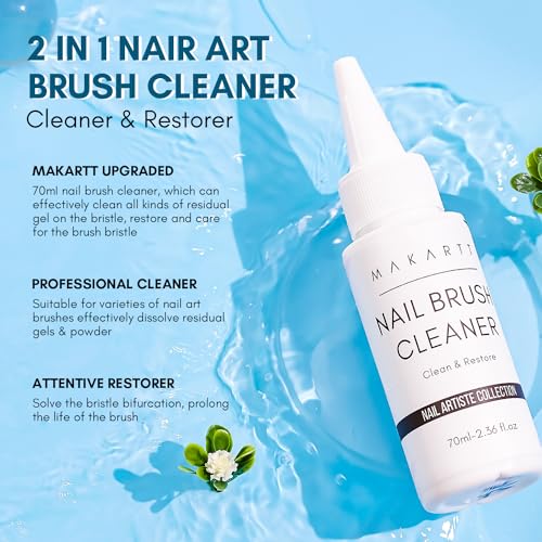 Makartt Nail Art Brushes Cleaner 70ml/2.36 Fl.oz | Nail Polish Brush Bristles Conditioner Restorer Liquid for Solid Gel/Nail Extension/Builder Nail Gel/Dip Powder Manicure - color: Clear-Nail Brush Conditioner