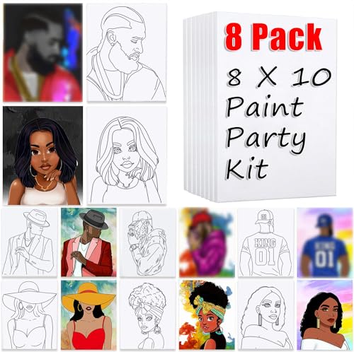 8 Pack Pre Drawn Canvas for Painting for Adults, Sip and Paint Party Supplies Canvas Painting Set for Artist, Stretched Outline CanvasCouples Paint Couple Party Favor(8x10) - color: Couple