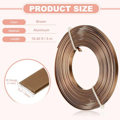 uxcell 18 Gauge Flat Aluminum Wire, 16.40 ft 5mm Wide Aluminum Crafts Wire for Flower Bonsai Crafts Carving DIY Bezel Sculpting Gem Metal Wrap, Brown - color: Brown, size: 5mm