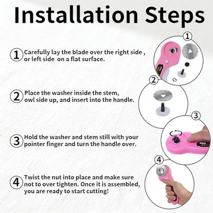 Rotary Cutter with 8Pcs Extra Blades, Ergonomic Rolling Cutter | 45mm Cutter with Safety Lock, Suitable for Leather, Crafting, Sewing, and Quilting Fabric (Pink)