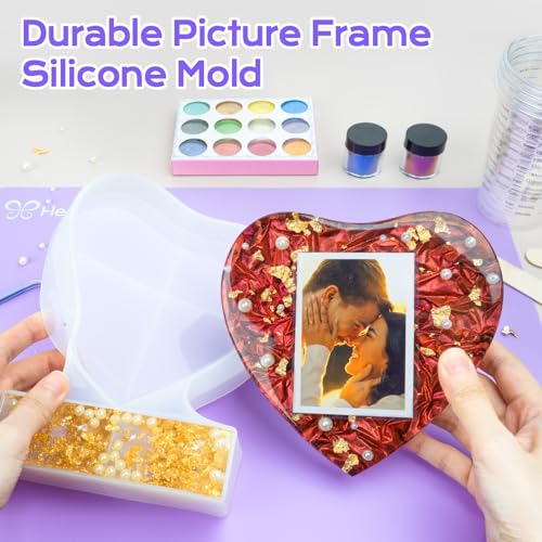 HeyClear Epoxy Resin Picture Frame Heart-Mold Kit, 34oz Clear and Hard Resina Complete Craft Accessories and Supplies Set for Casting Art, DIY Photo Gifts - size: 34oz frame kit
